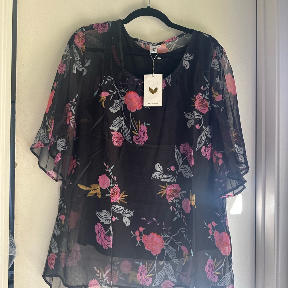 Floral Black Sheer Top